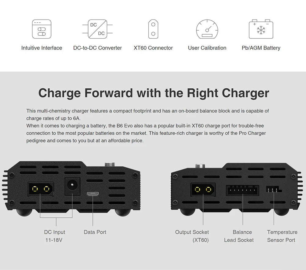 SKYRC Lipo Charger IMAX B6 EVO B6 V2 B6 Mini B6AC V2 Balance Battery Charger Discharger with Adapter Temperature Sensor 6A 1-6S
