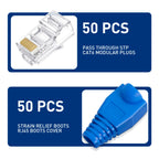 ZoeRax 50PCS RJ45 Cat6 CAT5E UnShielded Pass Through Connector and Strain Relief Boots Kit Gold-Plated 8P8C RJ45 Modular Plug