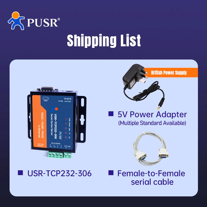 PUSR RS485 RS232 RS422 to Ethernet Converter Modbus RTU to TCP Gateway Serial Device Server USR-TCP232-306