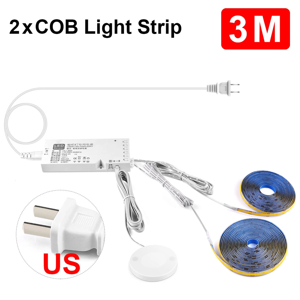 Smart Penetrable Wood COB LED Strip Touch Sensor Light 320Leds/m Warm/Neutral White Parallel Lights Kitchen Backlight Lighting