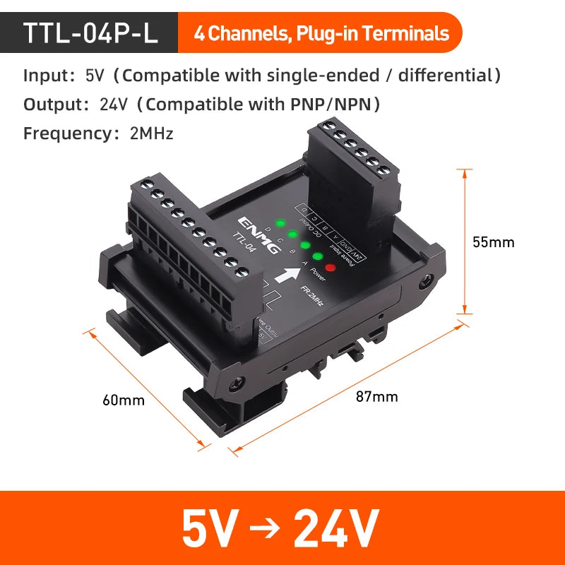 ENMG Differential Signal Converter TTL to HTL Differential to Open Collector Single-Ended Pulse NPN PNP Compatible 5V to 24VDC.