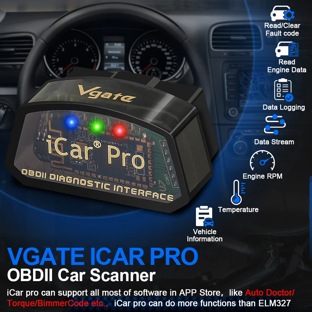 Vgate ICar Pro Bluetooth 3.0/4.0/WiFi Android/PC/iOS Supports Auto Wake Up Mode Elm327 V2.3 OBDII Code Reader Diagnostic Tool