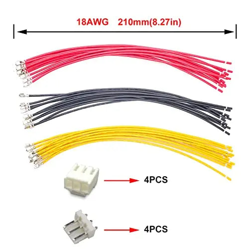 JST VH 3.96mm 3 Pin Connector Socket Kit with 18AWG Cable Wire, Total 4 Sets Including 12Pcs 210mm Pre-Crimped Wires JST-VH Plug