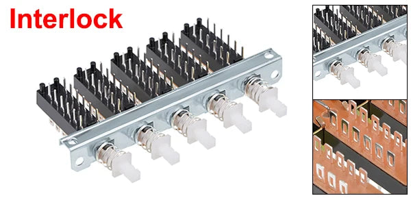 1Pc Interlock/Latching Push Button Switch Piano Type 6/12/18/24Pin 1/2/3/4/5/6/7/8 Row Straight Through Hole Straight Key Switch
