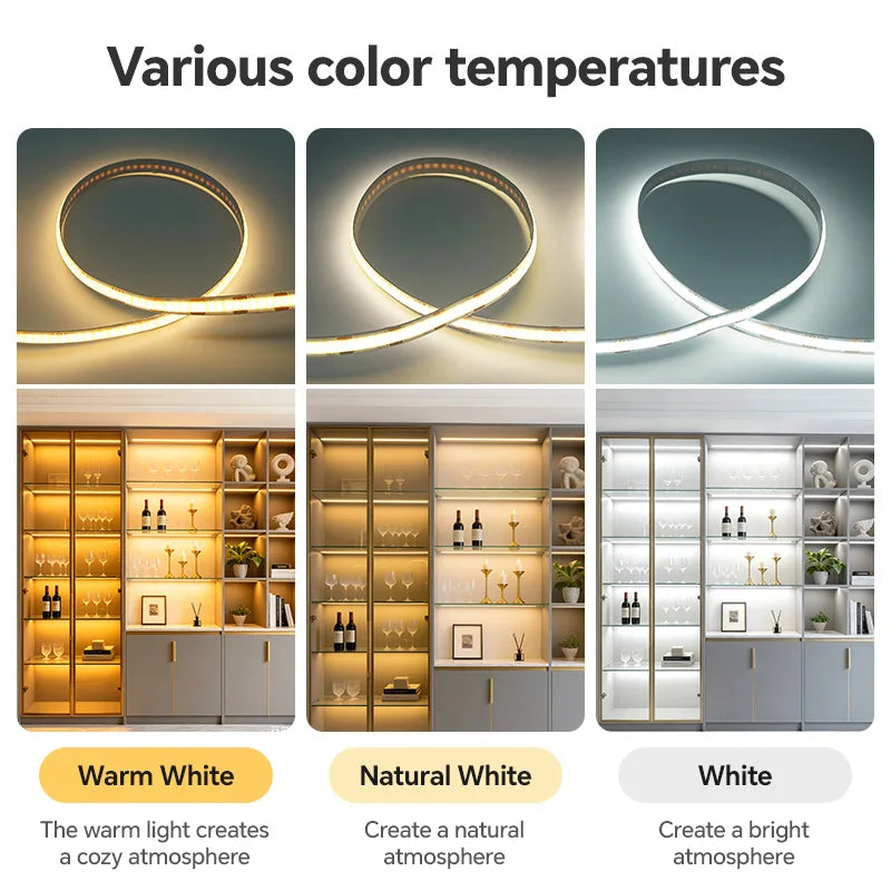 DC5V USB COB LED Strip Light 320LED/m High Density Flexible Self‑Adhesive LED Tape 3000K‑6500K For Cabinet TV Backdrop Decor
