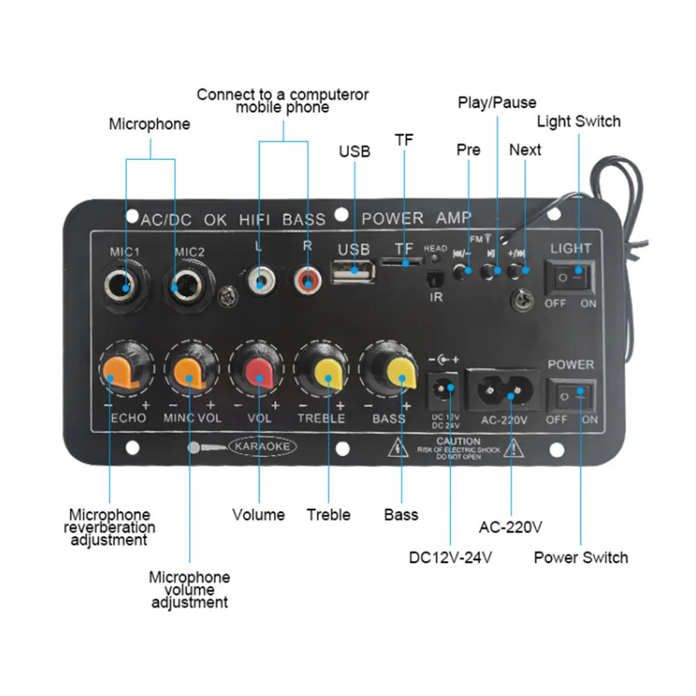 D10 Digital Bluetooth Amplifier Board 110V 220V 12V Subwoofer D 10 Dual Microphone Karaoke Amp Speaker Home Theater DIY BASS AMP