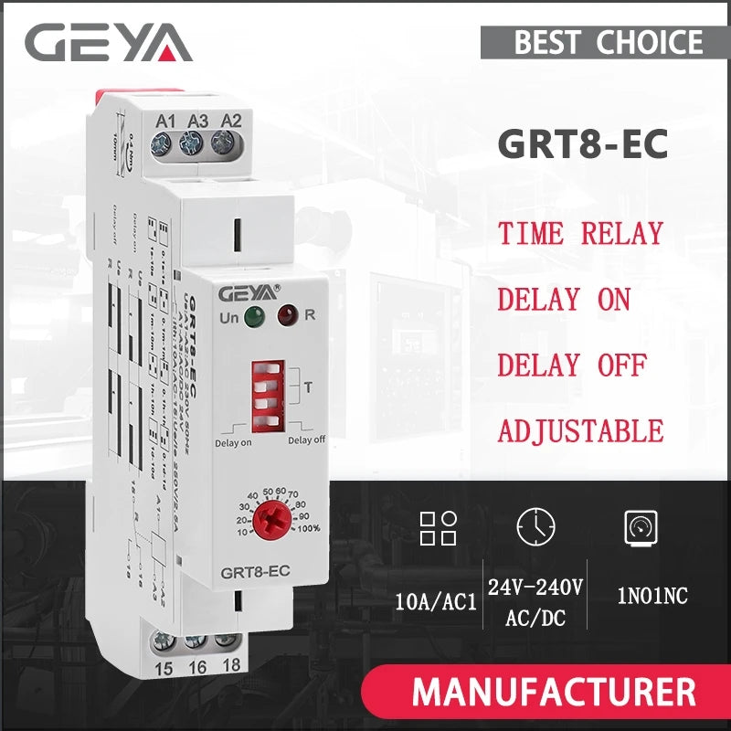 GEYA GRT8-EC 10A Dual Function Timer Relay on Delay or off Delay Relay AC220V AC380V ACDC24V-240V Time Relay CE CB ROHS