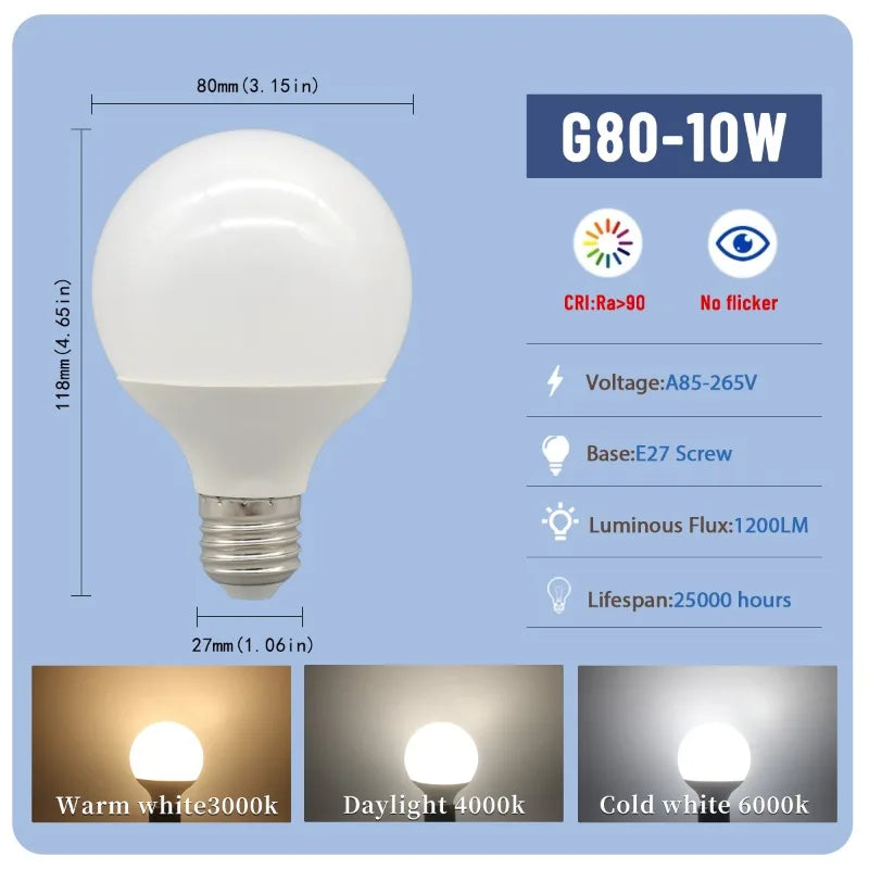 1-5pcs G80 G95 G120 7W-18W G45 LED Bulb Lamps E27 BASE Light Bulb AC 85V 265V Lampada Living Room Home Bulb Warm Cold White