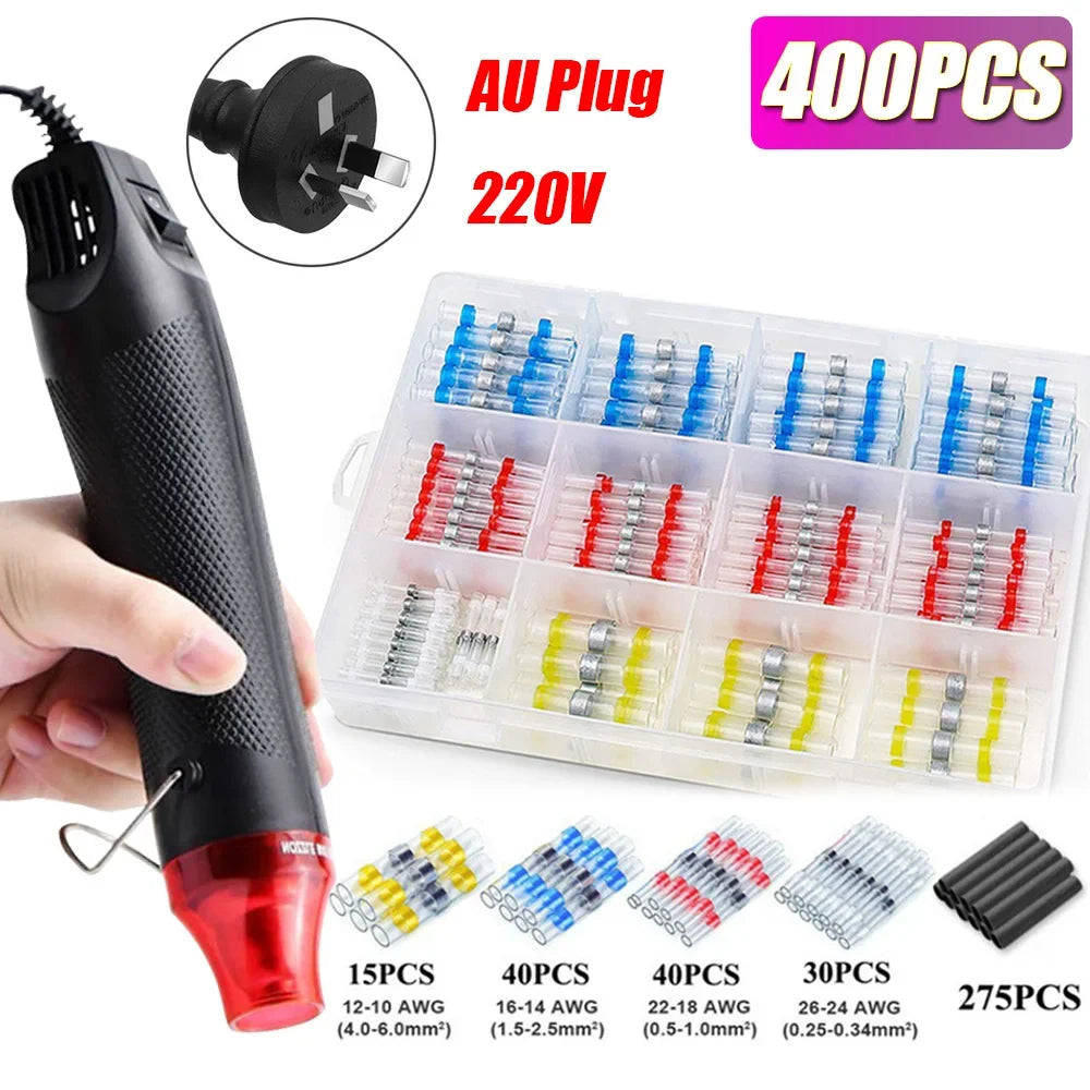 300W Air Dryer Hot Air Gun EU AU US Hair Dryer for Soldering Thermal Blower Shrink Wrapping Tools with 300PCS Wire Connectors