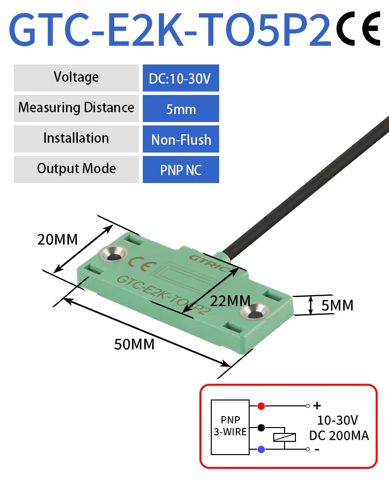 GTRIC Capacitive Proximity Sensor Square Matrix Switch CBN5-F46-E0/1/2/3 12-24V DC 3-wire NPN PNP NO/NC Sensing Distance 5mm
