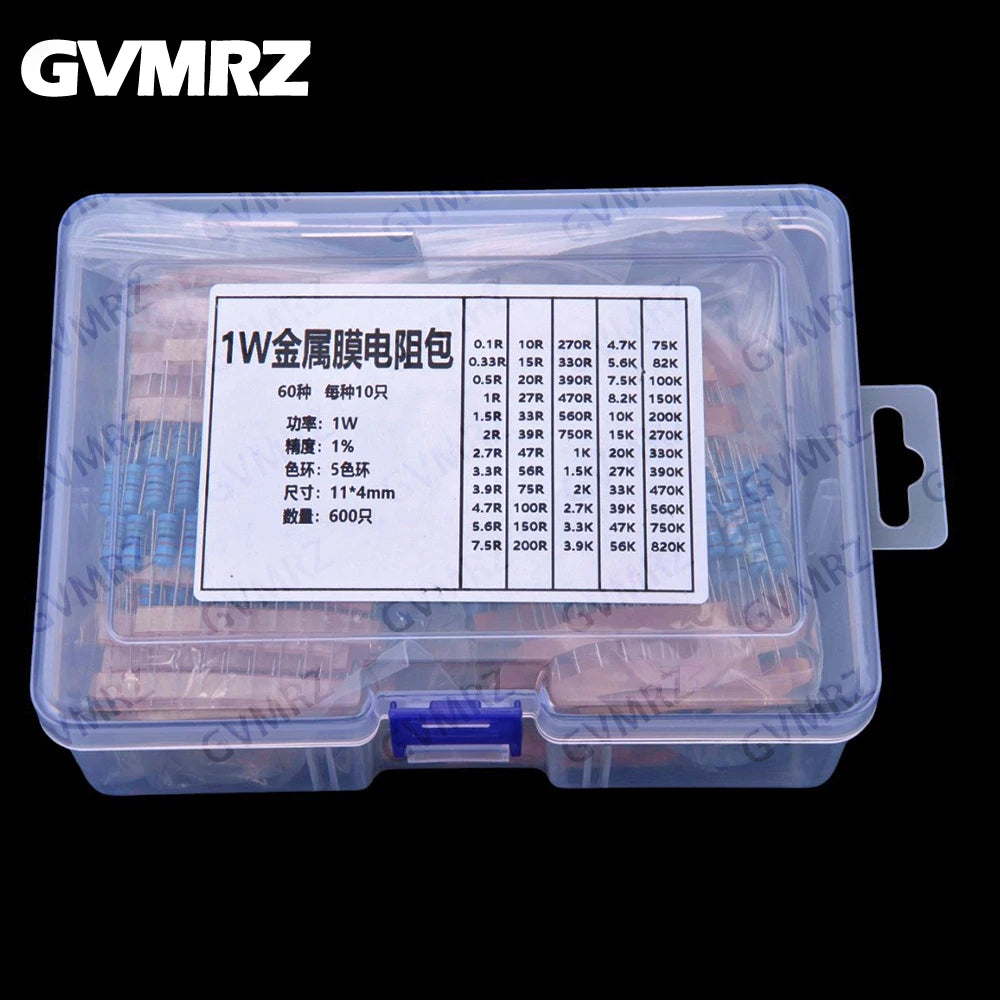 60Values 1/2W 1W 2W 3W 1% Metal film resistors kit dip 0.1R 100R 200R 300R 1K 2K 3K Resistor
