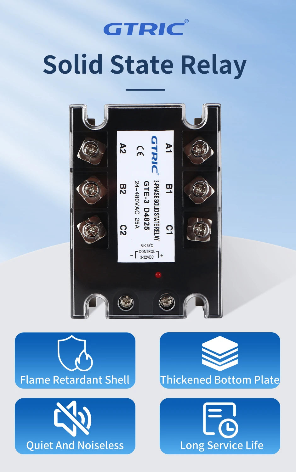 GTRIC Three-phase Solid State Relay DC Control AC AC Control AC 10A25A 40A 60A 80A 100A 120A 150A 200A 380V AC Solid State Relay