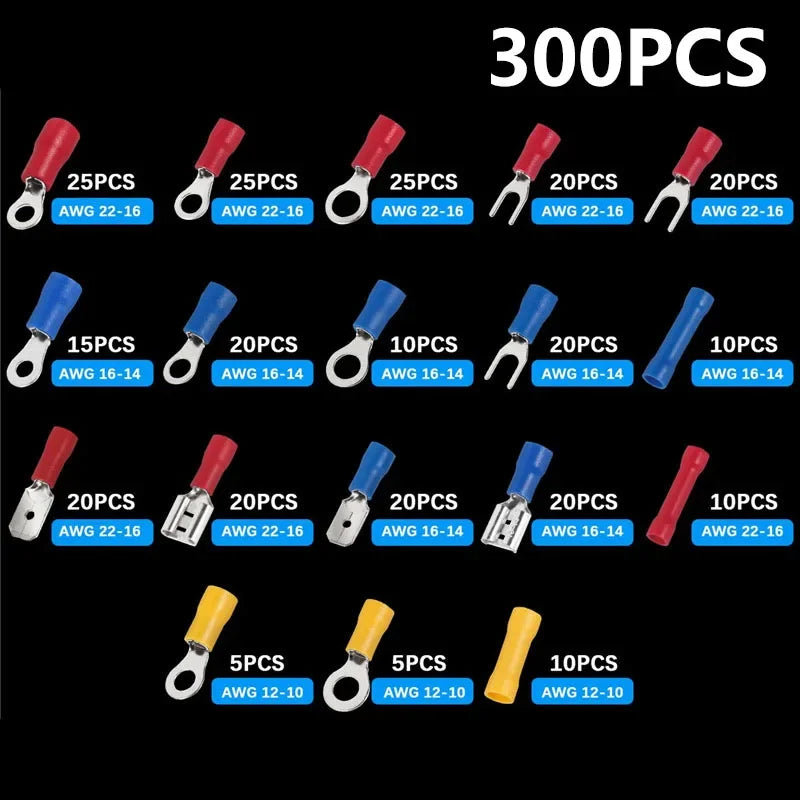 102/280/300/480PCS Insulated Cable Connector Wire Crimp Spatula Butt Ring Fork Kit Ring Lug Rolled Terminal Kit