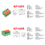 5/10Pcs 5.08mm Pitch KF142V KF142R Push-in Spring Screwless Terminal Block Straight/Bent Foot 2/3/4/5/6/7/8/9/10P PCB Connector