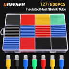 GREENER 127/580/800pcs 2:1 Heat Shrink Tubing Kit Polyolefin Colorful Flame Retardant Waterproof Wire Cable Sleeve For Home DIY