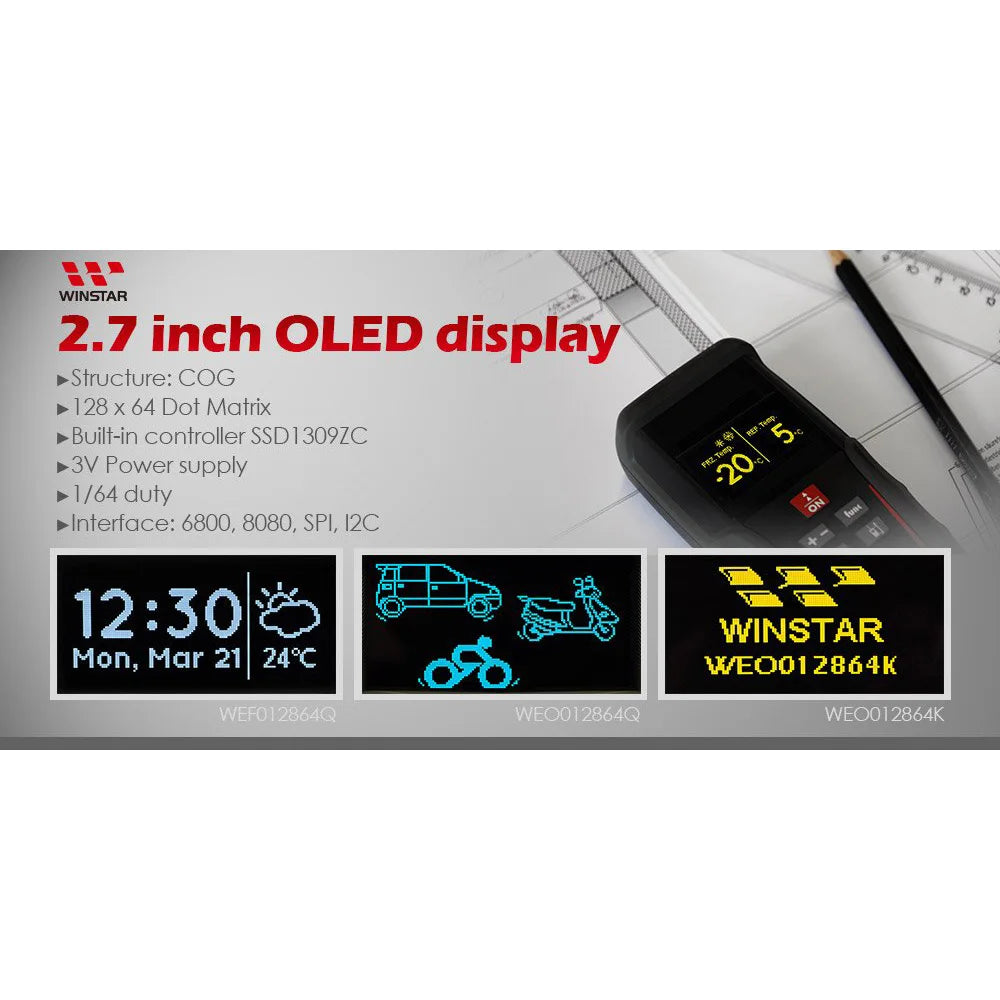 Winstar WEO012864K 31P COG Graphic SPI/I2C/6800/8080 SSD1309 3V 2.7" 27 2.7 inch 128x64 OLED Display