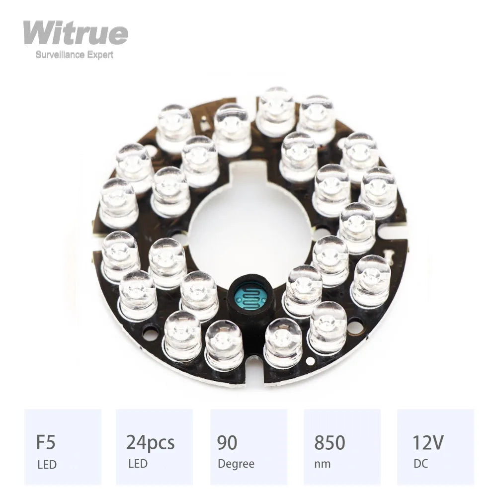 Witrue IR LED Board 24 Grain 850nm 90 Degree Diameter 44MM CCTV Accessoriesfor Surveillance Security Cameras
