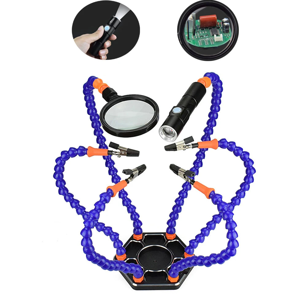 Flexible Holder Alligator Arms Soldering Helping Hands Table Clamp Pcb Board Adjustable Welding Repair Third Hand Tool Magnifier