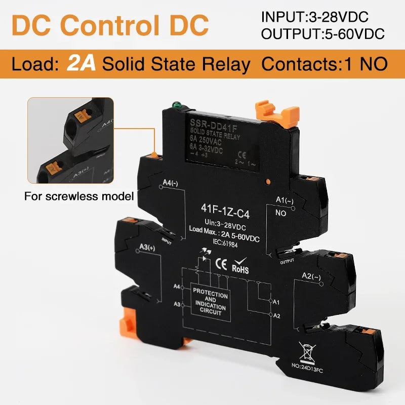 DC Control AC Slim Interface Solid State Relay Module DIN SSR Slim Relay DC Control DC 41F-1Z-C2 C4 SSR Relay DIN Rail