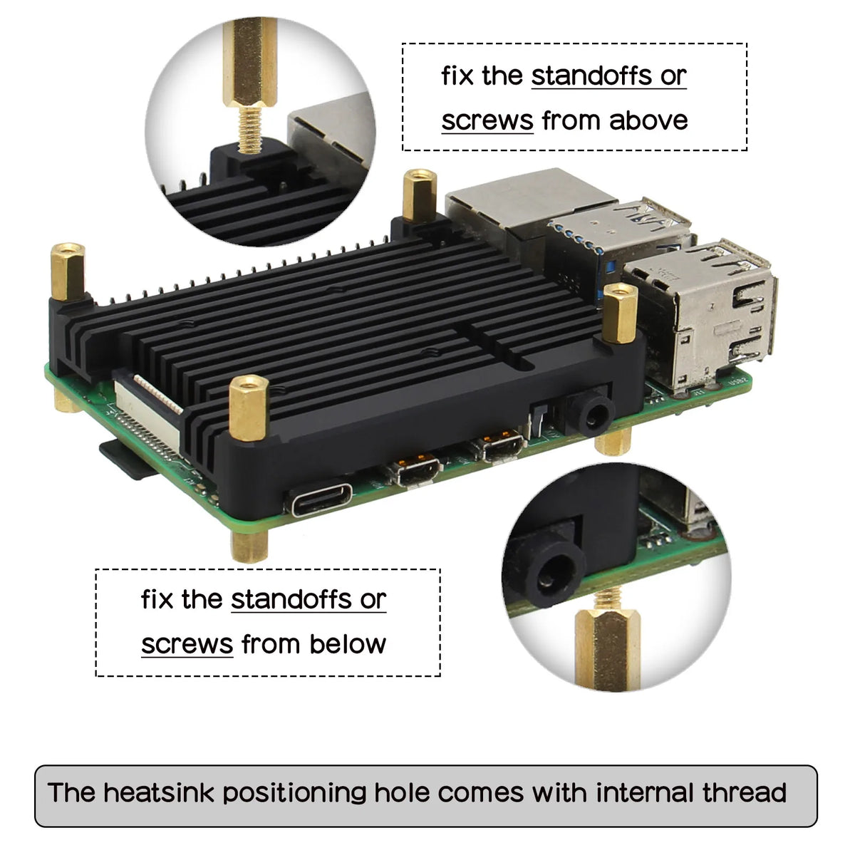 Geekbord P165-B Raspberry Pi 4  Passive Cooling Heatsink|Support POE Board| Support Cooling Fan Installation