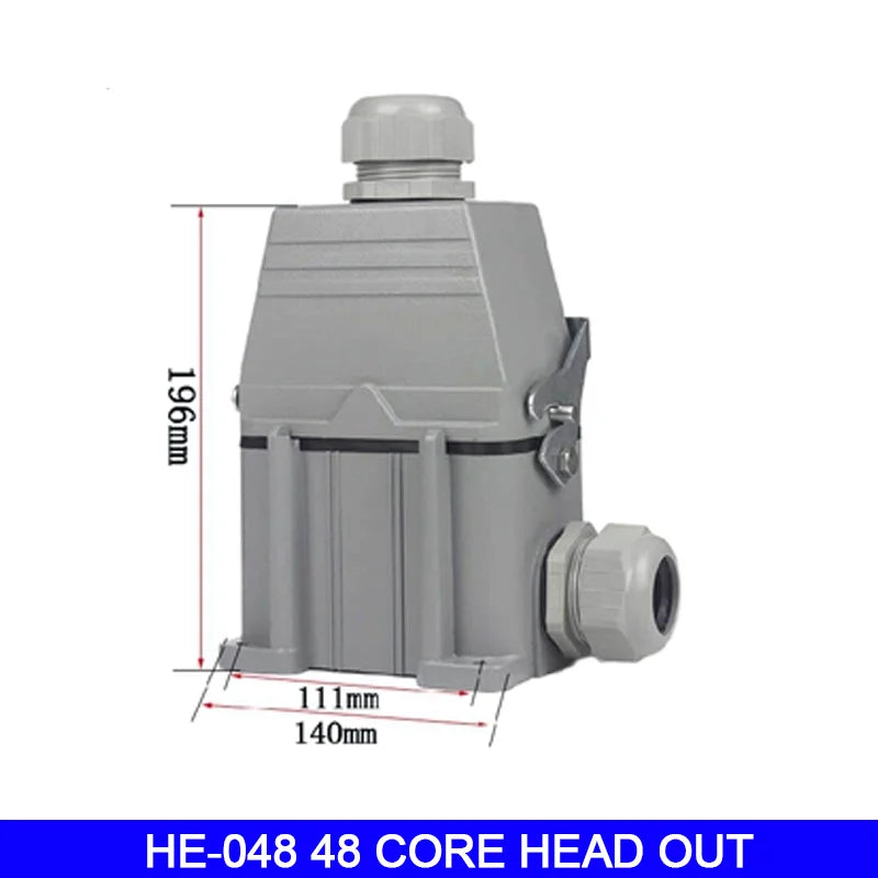 High Base Rectangular Heavy Duty Connectors 4 6 8 10 16 20 24 32 48 Core Pins 16A Waterproof Aviation Plug Top Side Outlet