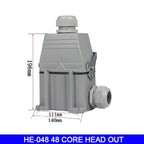 High Base Rectangular Heavy Duty Connectors 4 6 8 10 16 20 24 32 48 Core Pins 16A Waterproof Aviation Plug Top Side Outlet