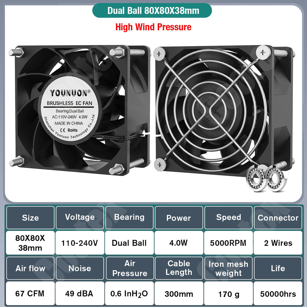 EC Axial Fan 60mm 80mm 90mm 120mm Ball Brushless Fan Cooler AC 110V 120V 220V 230V 240V Computer Case Fan 6025 8025 9225 12038