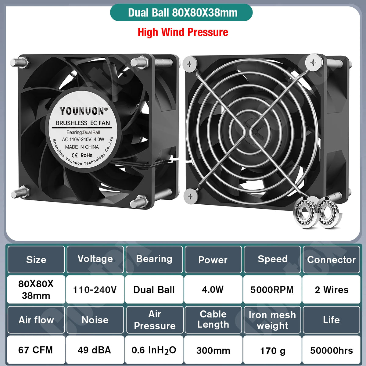 EC Axial Fan 60mm 80mm 90mm 120mm Ball Brushless Fan Cooler AC 110V 120V 220V 230V 240V Computer Case Fan 6025 8025 9225 12038