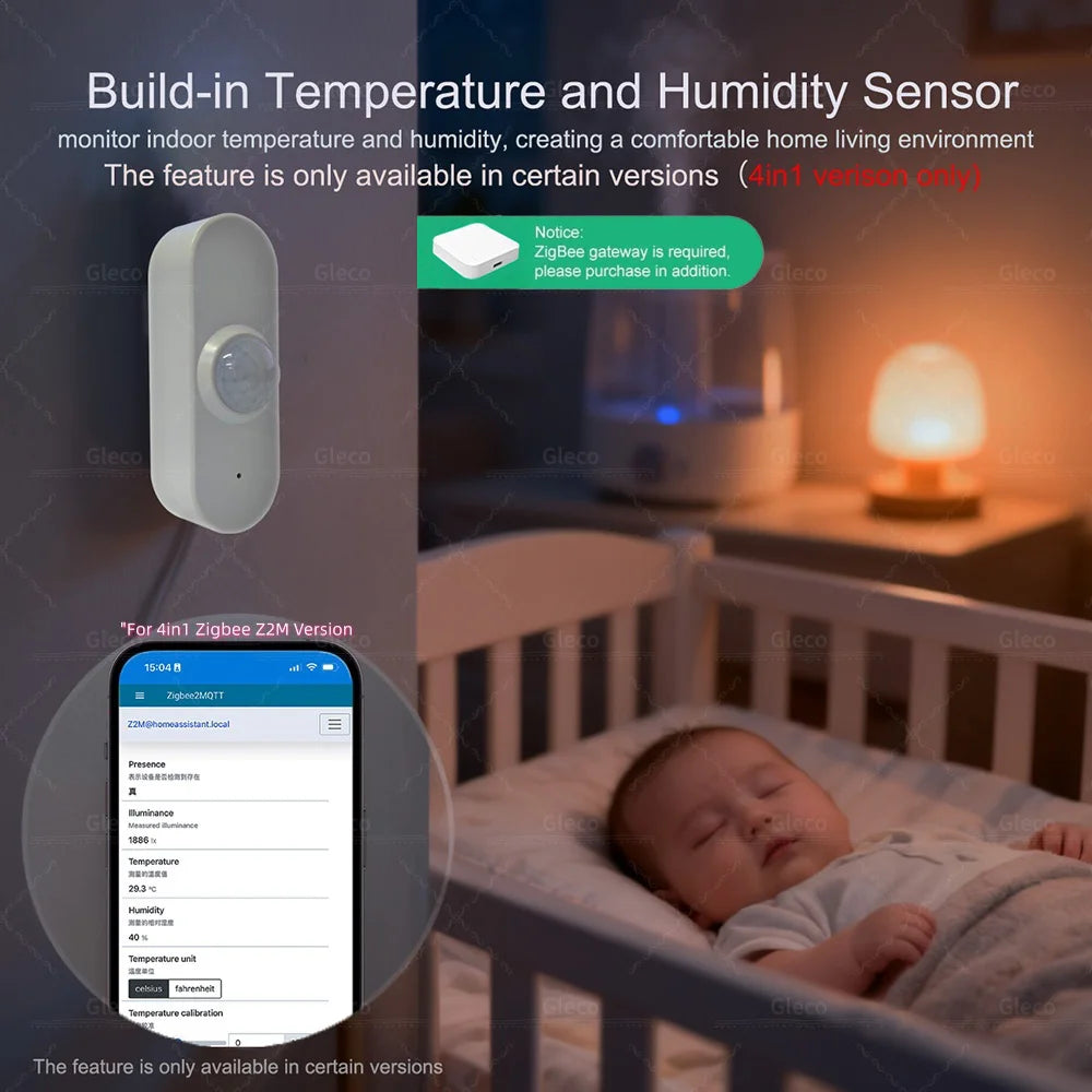 Zigbee /WIFI Human Presence PIR Motion Sensor Luminance Temperature Humidity Detector USB/Battery For Smart Life Tuya Z2M
