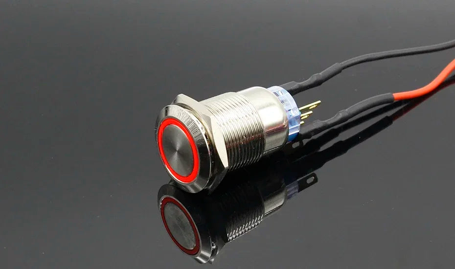 19mm Metal Alumina Black Press Button Led Power Mark Lamp Button Momentary/Latching Control PushButton Switch