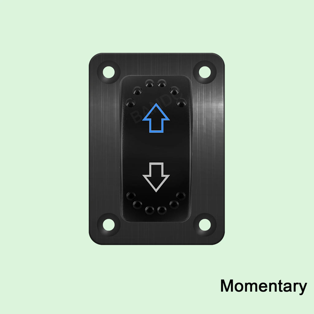 UP DOWN ARROWS Momentary Rocker Switch 7P (ON)-OFF-(ON) DPDT Retractive Switch + Wires for Car Boat Marine Vehicle Yacht Ship
