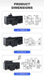 Z-15 Micro Limit switch Travel Switch Small Horizontal Roller Lever 15A 250V 1NO1NC Normally Open Normally Closed Travel Switch