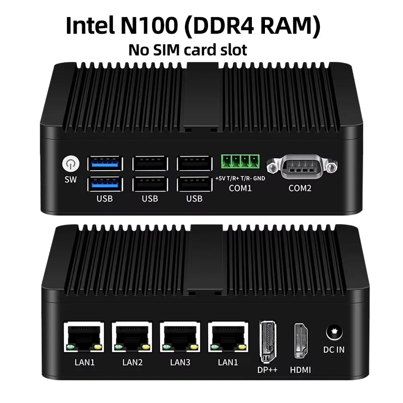 4 Ethernet Mini PC Intel N100 N2830 J1900 J4125 N5105 CPUs X86 Firewall Router Pfsense OPNSENSE Windows Linux Virtual Machine