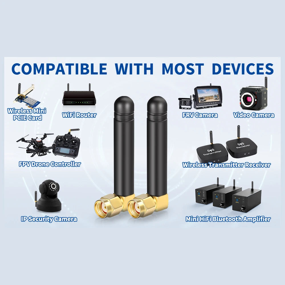 2.4GHz 5.8GHz Dual Band WiFi Antenna  3dbi Rubber Antennae RP SMA Connector for USB Adapter Network Router Mini PCI Card  Camera