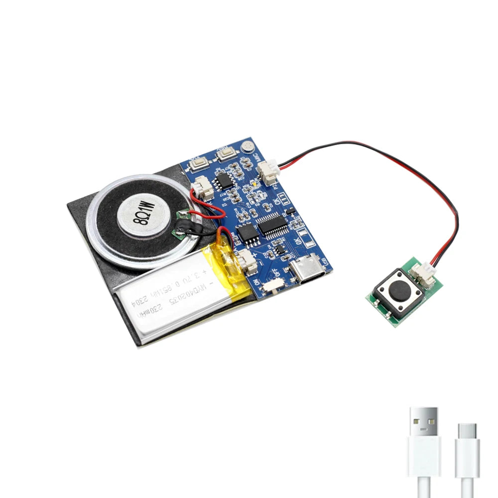 4MB/16MB Push Button Sound Module USB Downloadable & Recordable & Rechargeable with MP3 Audio Playback for Xmas Greeting Gifts
