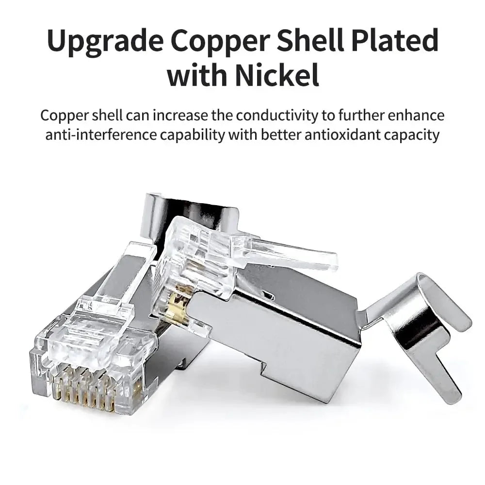 ZoeRax RJ45 Cat8 Cat7 Cat6A Pass Through Shielded Connector Modular Network 3-Prong 50μ Gold-Plated Plug with Strain Relief Boot