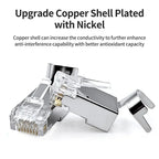 ZoeRax RJ45 Cat8 Cat7 Cat6A Pass Through Shielded Connector Modular Network 3-Prong 50μ Gold-Plated Plug with Strain Relief Boot