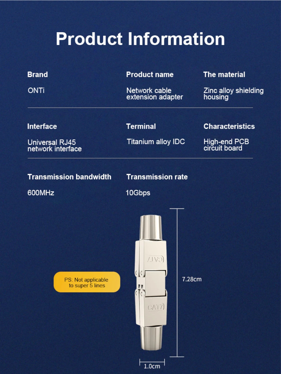 ONTi-Cable Extender Junction Adapter, RJ45 Lan Cable Extension Connector, Full Shielded Toolless Connection Box