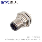 M12 Sensor Waterproof Circular Connector Panel Mount Bulkhead Installation Metal Male Female PCB Socket 2 3 4 5 6 8 12 17pin