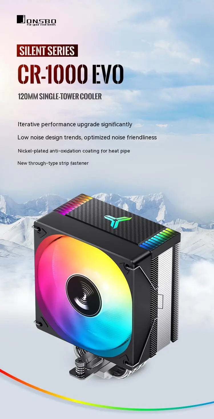 JONSBO CR-1000EVO CPU Cooler 120mm ARGB PWM CPU Cooling Fan 4 Heat Pipes TDP 220W Radiator For intel LGA 115X 1200 1700 AM4 AM5