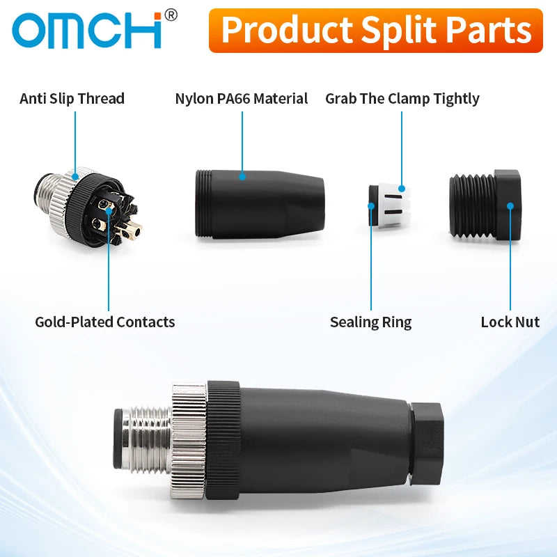 OMCH 1PCS M12 Sensor Connector Waterproof IP67 Aviation Plug Socket Male Female 4 5 8Pin Hole Straight Bend Angle Screw Threaded
