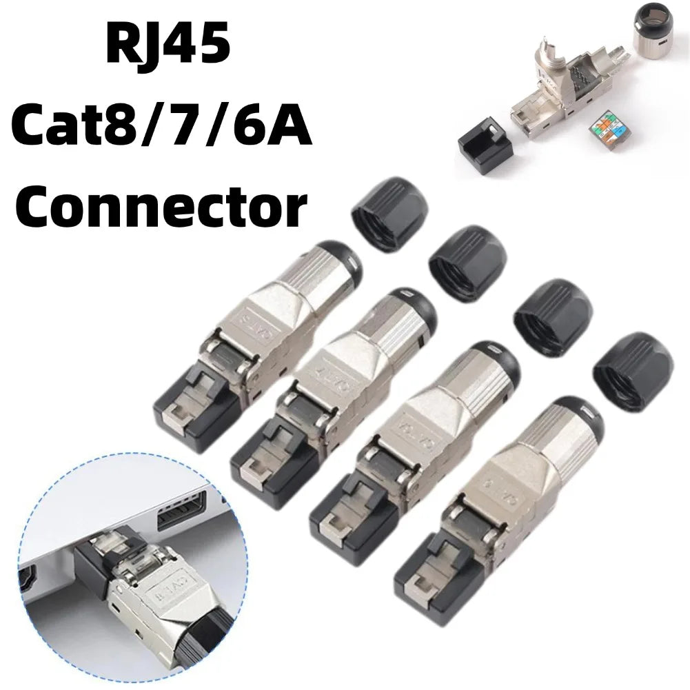 CAT6A Cat8 Cat7  RJ45 Shielded Toolless Connector, 10Gbps Professional Ethernet Modular Plug for Network Cable for 22AWG-24AWG