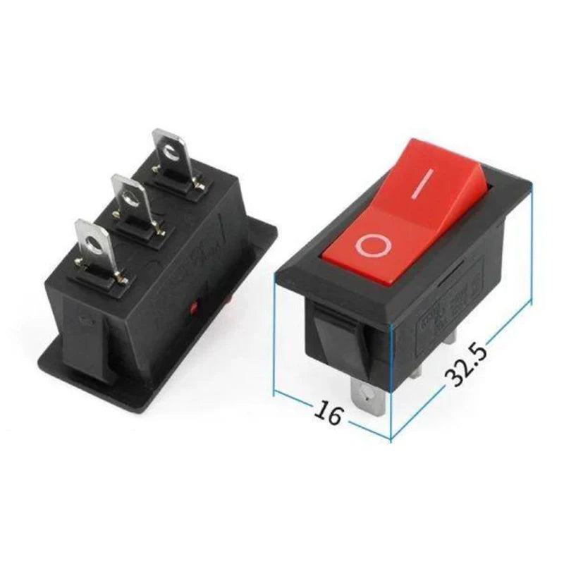 10PCS 16x32.5mm KCD2 Rocker Switch Hole 13.5x28.6mm Black/Red/Mixed 2-Pin 2-Gear 6A 250VAC/10A 125V AC Power Switch Accessories
