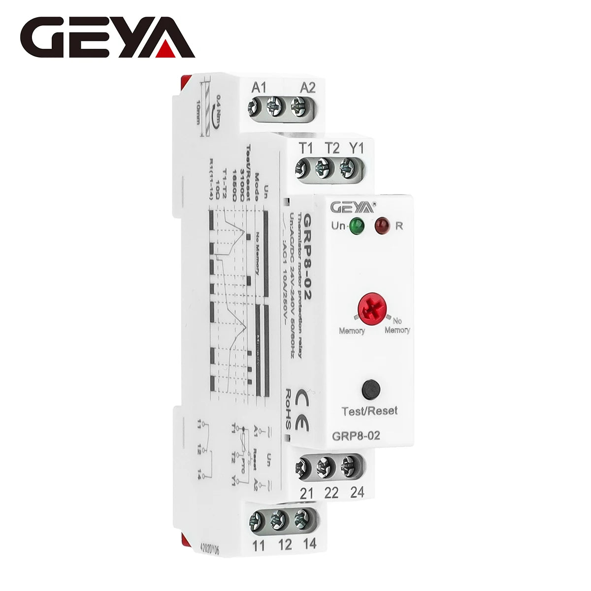 GEYA GRP8 PTC Thermistor Motor Protection Relay AC/DC 24-240V Wide Range Overload Overheat Phase Failure Starter Protection