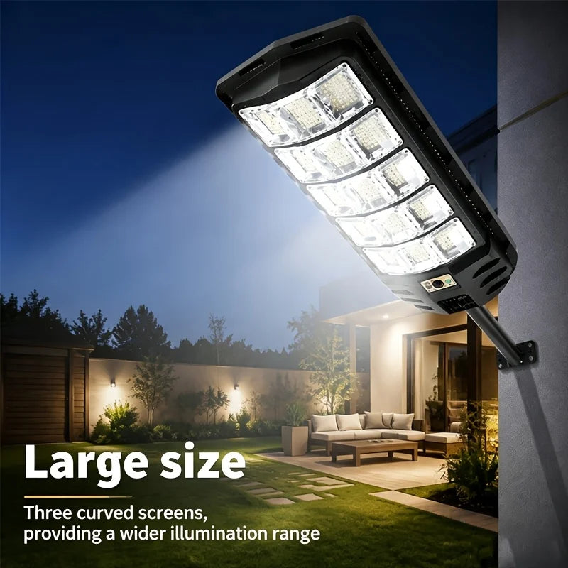 Large Solar Street Light Three-Panel LED with Human Motion Sensor Auto On Off Dusk to Dawn High Efficiency Solar Panel Super Bright Wide Angle Illumination IP65 Waterproof Wireless Security Lamp for Courtyard Driveway Garden
