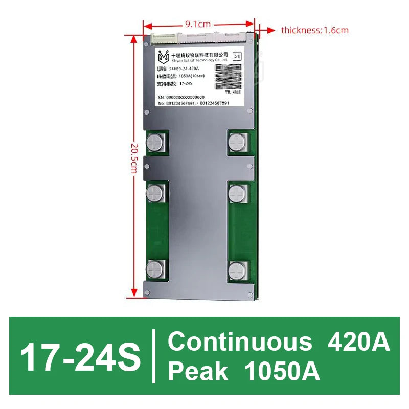 SMART BMS 400A 420A HighCurrent 4-30S BMS for Lifepo4 Li-ion Battery with BT UART for Golf Cart EV and Industrial Energy Storage