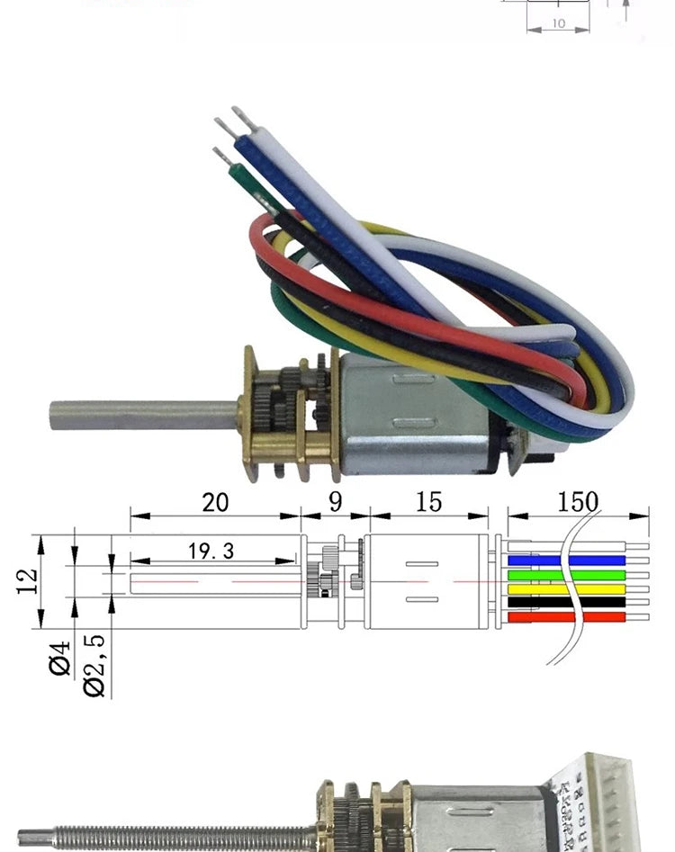 N20 Encoder Motor with Hall Sensor, 6V DC Micro Gear Motor Low Speed, M4 Threaded Shaft for DIY Robotics and Models