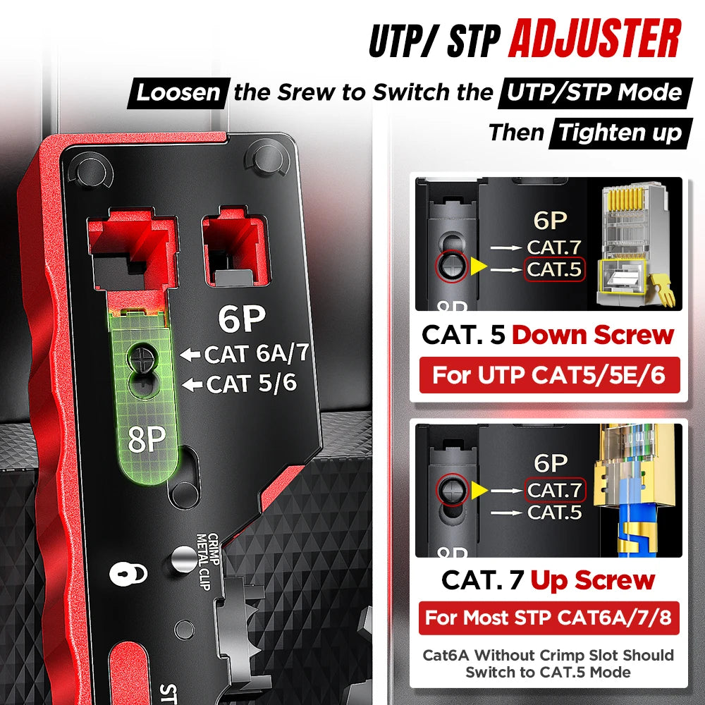 AMPCOM rj45 Crimper CAT7 Crimping Tool for Pass Through RJ11 RJ 45 Connector CAT6 CAT5E Modular Plugs With Wire Stripper Cutter