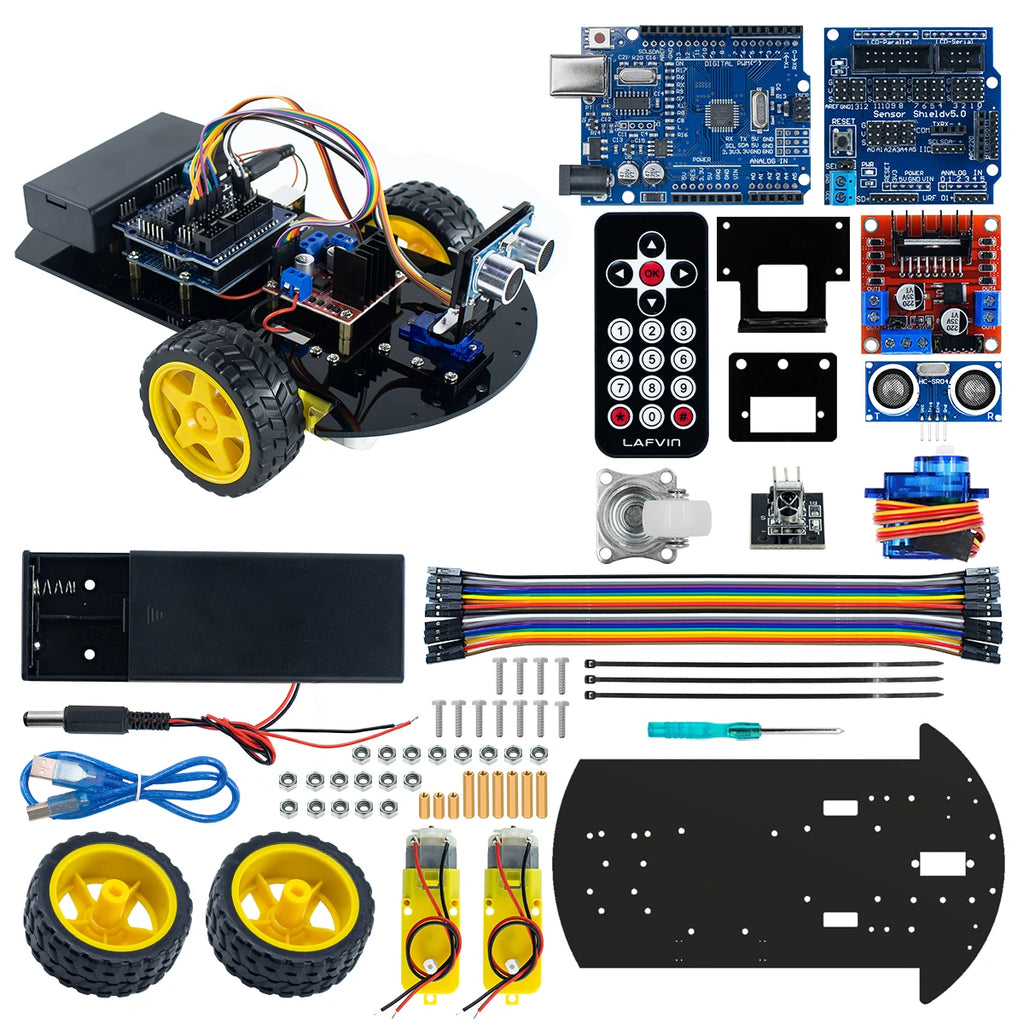 LAFVIN Smart Robot Car for Arduino 2WD Chassis Robot Car Kit With Ultrasonic Module, L298N Driver Board, Remote, IR Control