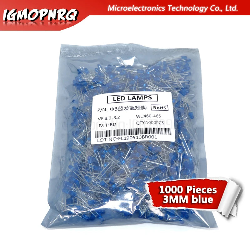SAMIROB 1000pcs blue green red yellow white 3mm led light-emitting diodes Diffused